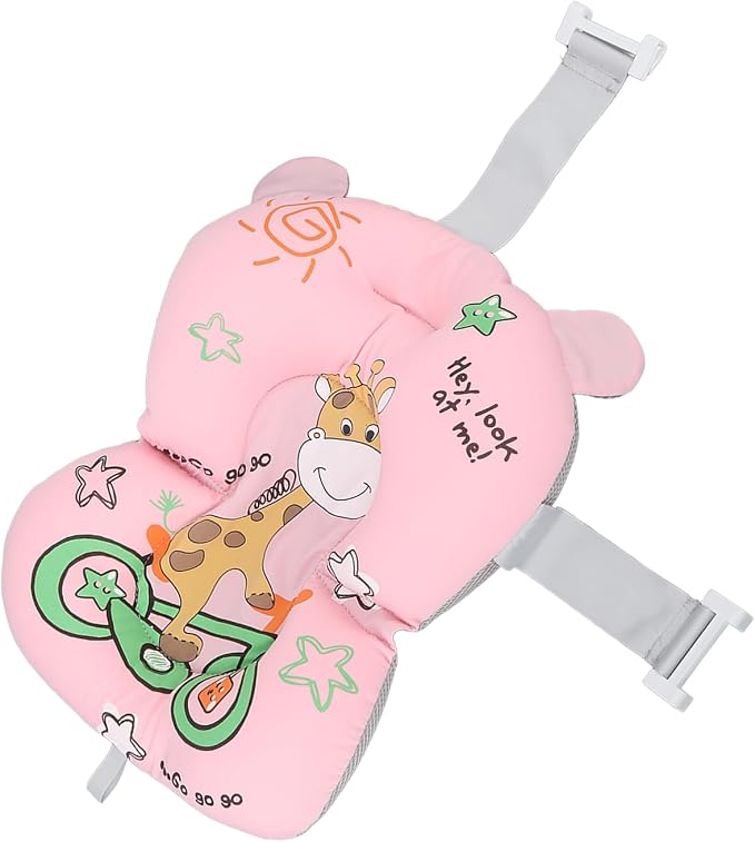 Garosa Baby Bath Pad, Newborn Bathtub Mat Infant Bath Support for 0-12 Months Nonslip Floating Bath Seat with Soft Tub Pillow for Safe Baby Bathing