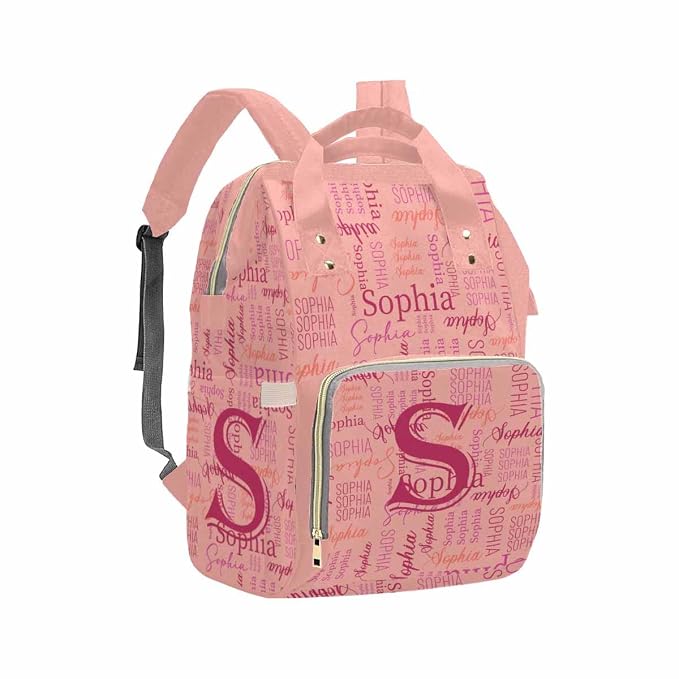 InterestPrint Personalized Monogram Mommy Nappy Bag Customized Pink Name Diaper Bag Custom Logo Text Nursing Bag for Mom Casual Travel Daypack Bags Shoulder Bag Backpack