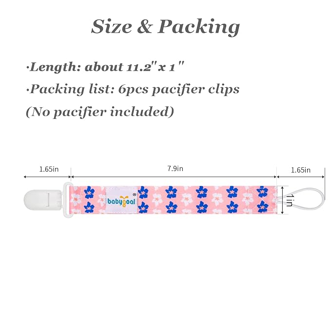 babygoal Floral Pacifier Clips, 6 Pack Binky Paci Holder Leashes Fits for Most Baby Pacifiers and Binkies
