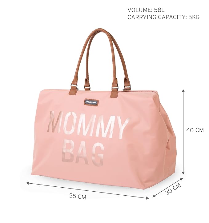 Childhome The Original Mommy Bag – Large Baby Diaper Bag, Mommy Hospital Tote and Travel Tote, Pregnancy Must Haves (Mommy Pink)