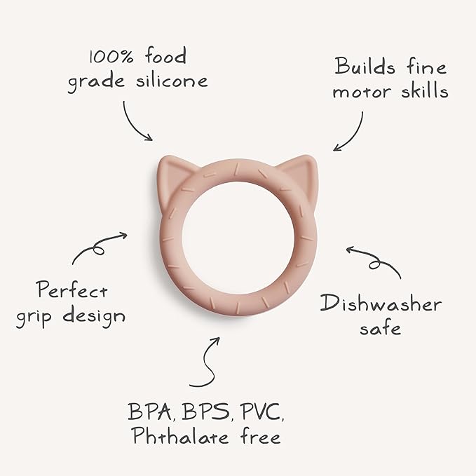 mushie Silicone Baby Teether Toy | Cat (Blush)