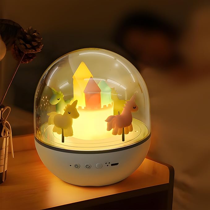 Colorful Life Carousel Night Light, White/Warm/Ice Blue Light, Gift for Girls Boys Bedroom Decor (Carousel Night Light, USB Powered) (No Battery, No Remote Control)