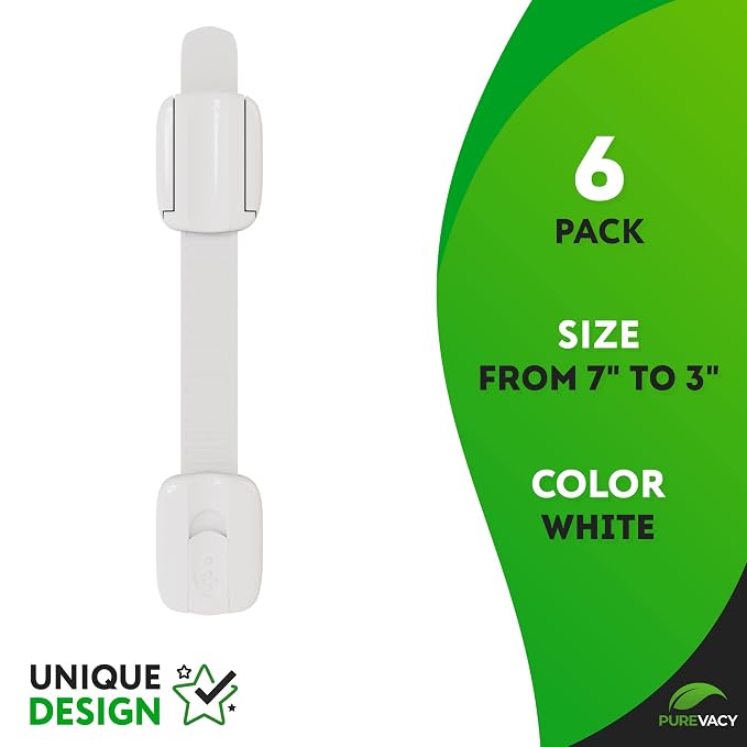 6 Pack Child Safety Strap Locks. Locks for Cabinets No Drilling. Sticky Child Safety Drawer Locks Baby Proofing. Refrigerator Strap Lock for Kitchen