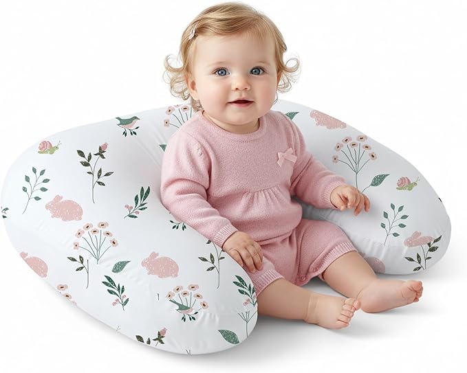 Little Grape Land Nursing Pillow,Upgraded Breast Feeding Pillow for Mom,Breastfeeding & Bottle Feeding for 0??5 Months, Soft Machine Washable Cover with Firm Breathable Filling, Tummy Time,Bunny