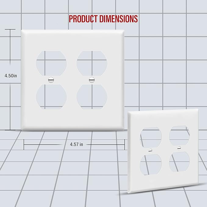Enerlites 8822-W Duplex Receptacle Outlet Wall Plate, Standard Size 2-Gang, Polycarbonate Thermoplastic, White (Pack of 2)