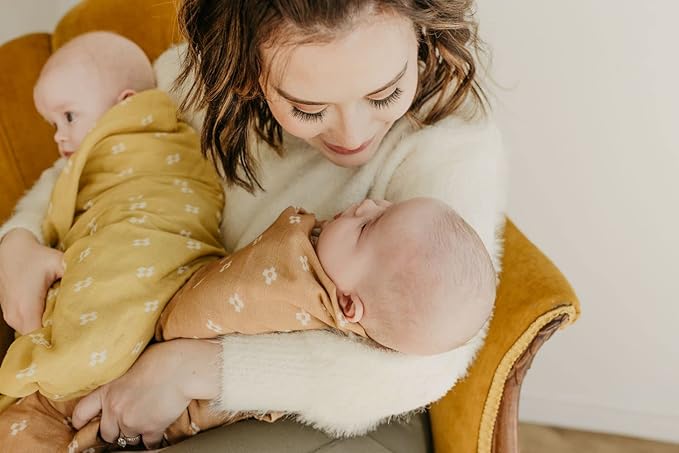 Mini Wander Swaddles for Newborns Muslin Swaddle Blankets - Breathable Soft Gender Neutral Receiving Blanket Baby Essentials | 47 x 47 Cotton - Boho Squares (Coconut)