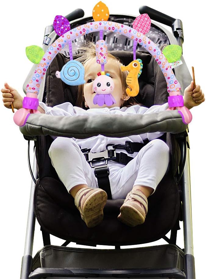 Caterbee Travel Arch Bassinet Toys for Baby Hanging on Stroller, Crib & Pram. Activity Toy bar for Baby Bouncer, 0 Monhts up(Purle)