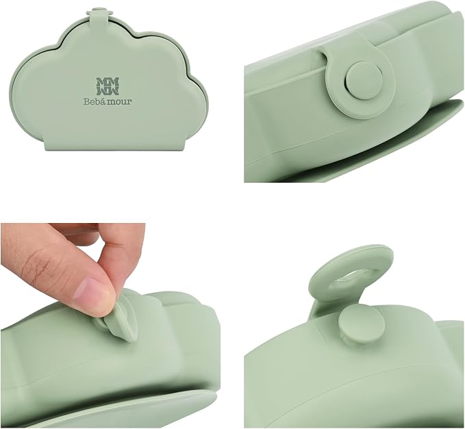 Bebamour Cloud Petal Suction Plate Set Divided Baby Silicone Utensils Tableware Set with Spoons and Forks (Green)