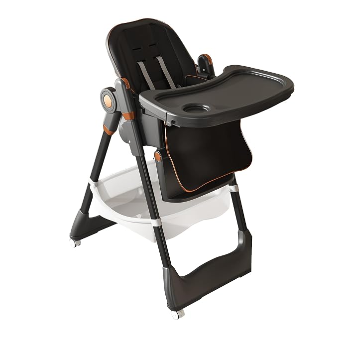 3-in-1 Foldable High Chair for Babies & Toddlers, Adjustable Height, Reclining Seat, Wheels with Safety Locks, Removable Tray, Space-Saving Multifunctional Baby Dining Chair (Black)