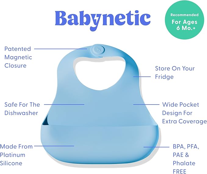 Magnetic Silicone Baby Bib ??Waterproof, Dishwasher Safe, BPA Free Food-Grade, Feeding Bib for Infants and Toddlers