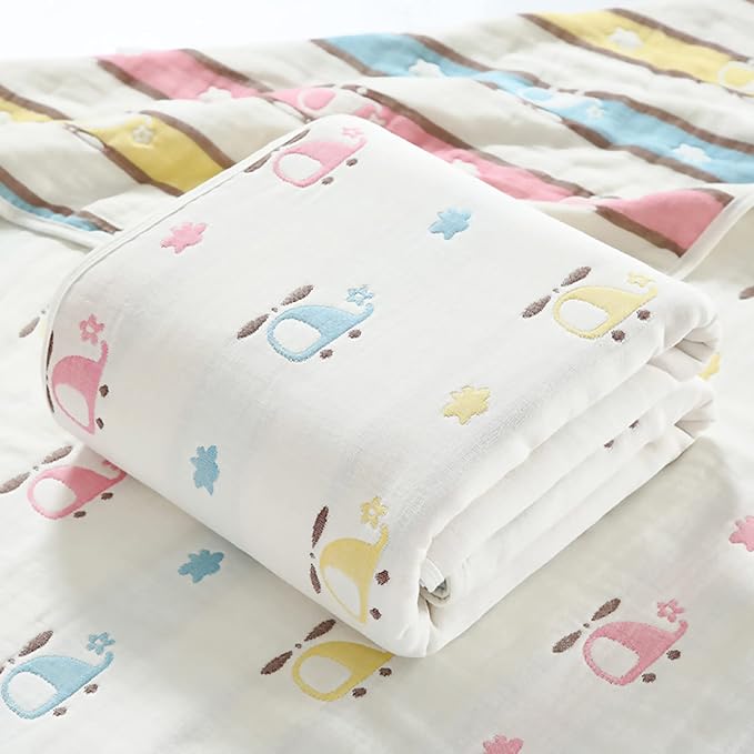 TONWHAR Muslin Baby Blankets,6-Layer Cotton Gauze, Soft and Breathable Baby Quilt,Kids Summer Blanket,Baby Bath Towel (Helicopter)