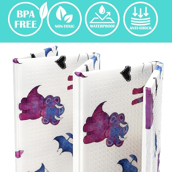 JumpOff Jo Foldable Foam Play Mat ??Large Waterproof Baby & Toddler Activity Floor Mat, Double-Sided 70 x 59 Inch Play Surface