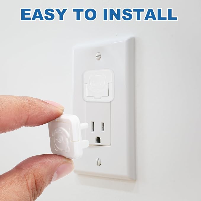 MECCANIXITY 50 Pack Outlet Covers Proofing, Electrical Safety Plug Covers Outlets Socket Proof Caps Easy Install Plug Power Sockets Protectors for 3-Prong Power Wall Plate, Square Cute White