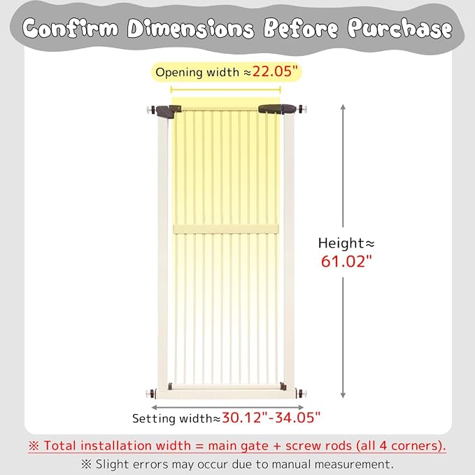 Lumizone Extra Tall Cat Gate 61.02" High Pressure Mounted Extra Wide 30.12"-34.05" (17Sizes) 1.37" Gap No Drilling Auto-Close Tall Pet Gate for Dogs (Cream, 30.12"-34.05"/76.5-86cm)