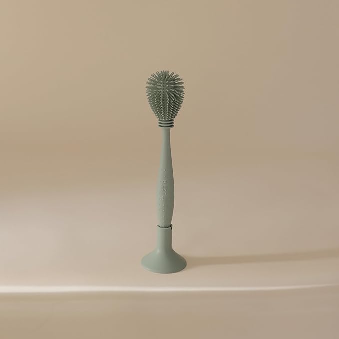 mushie Baby Bottle Brush | Soft Silicone with Suction Base (Cambridge Blue)
