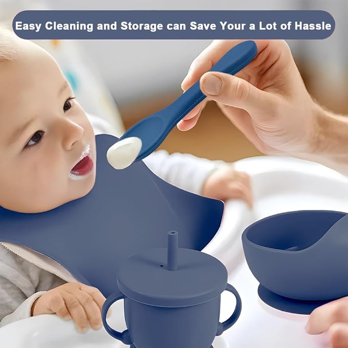 Silicone Baby Feeding Set,Miicasa Baby Led Weaning Supplies Kit With Suction Bowl & Car Plate, Bib, Spoon, Fork, Cup - Food-Grade Silicone, Dishwasher-Safe, No BPAs - For 3+ Months
