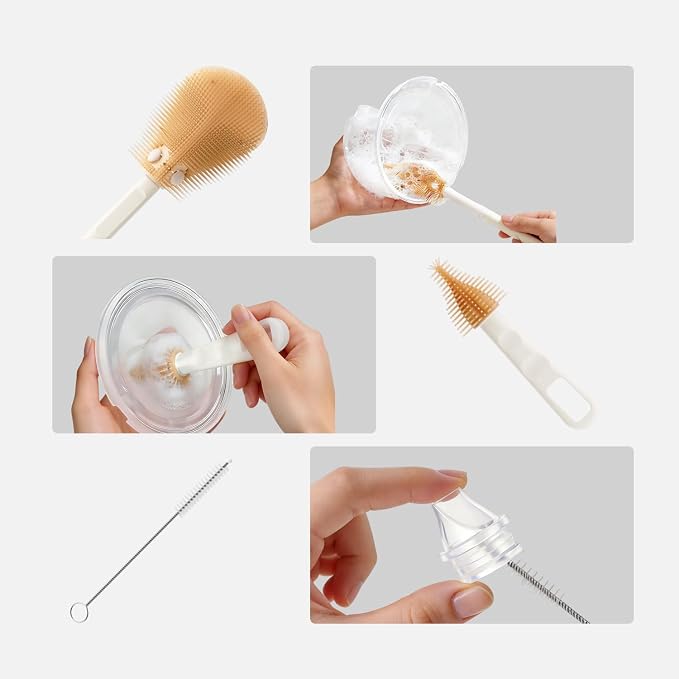 Portable Baby Bottle Clean Brush Set, Lightweight Ultra-Thin Storage Box, Includes Bottle Brush, Pacifier Brush, Soap Dispenser, Straw Brush, Drying Rack, Storage Box, Easy Clean
