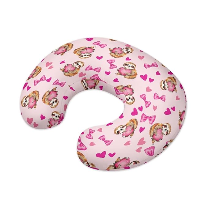 Forchrinse Sloth Love Heart Nursing Pillow Cover for Girls Princess Nursing Pillow Slipcover for Breastfeeding Moms