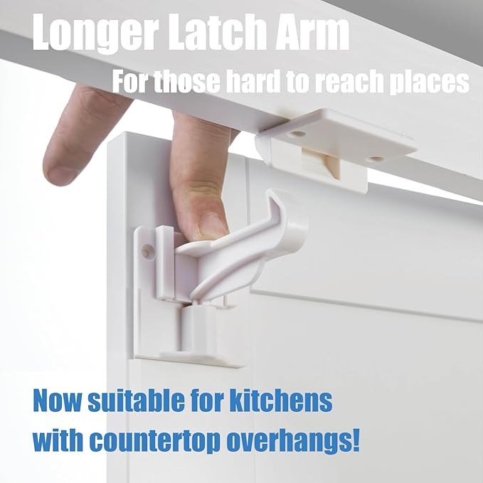 2 Pack Upgraded Version Cabinet Locks Baby Proofing, Children Proof Cupboard Drawers Latches, No Drilling or Tools Required for Installation, Works with Cabinets & Drawers, Adhesive Easy Installation