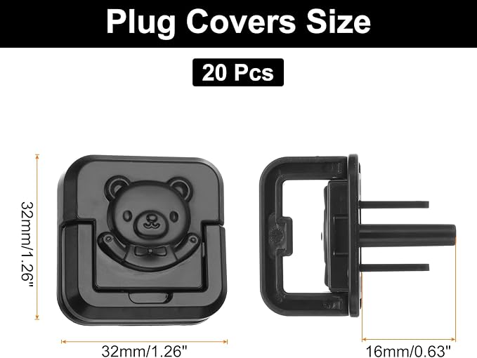 MECCANIXITY 20 Pack Outlet Covers Proofing, Plug Covers Easy Installation Electric Plug Protectors Safety Socket Cover Plugs Protector Black