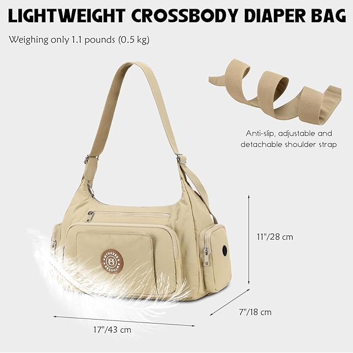 Puffer Crossbody Bags for Women Mom Large Diaper Bag Purse with Wipes & Trash Dispenser Cross Body Purses Messenger Bags | Wipes Dispenser, Trash Dispenser, Lightweight, 22L large capacity, Lots of pockets, baby stroller strap