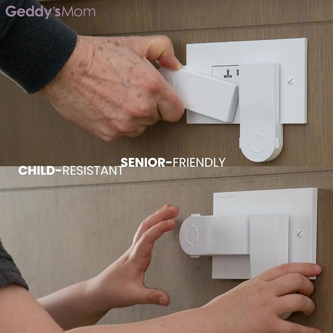 Self-Closing Outlet Cover Plate System by Geddy?™s Mom ??Automatic Child Safety that Covers Outlets When Unplugged, Shut Your Face, Easy Install, Award-Winning Baby Proofing for 2-Screw Decora Outlets