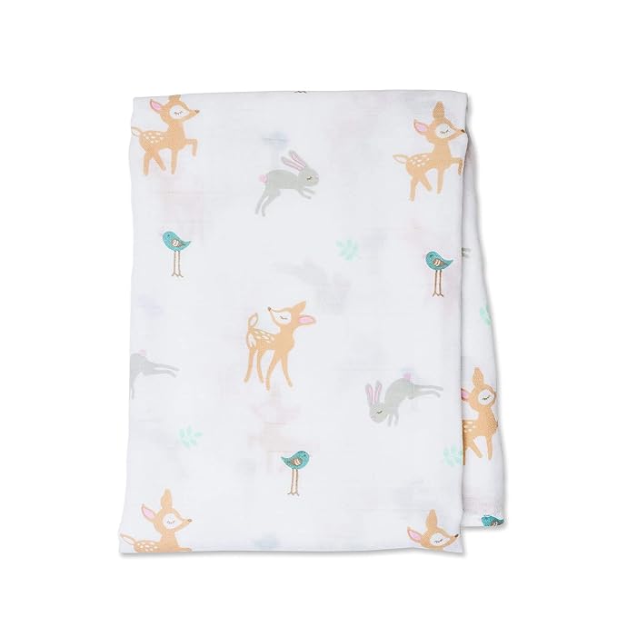 Lulujo Baby 100% Cotton Muslin Swaddle Blanket, 47 x 47-Inches, Little Fawns