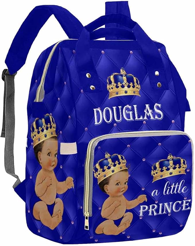 InterestPrint Custom Name Diaper Bag Personalized Little Prince Crown Nappy Bags Customized Diapering Bag Backpack Casual Daypack Travel Shoulder Bag for Hiking Camping Work