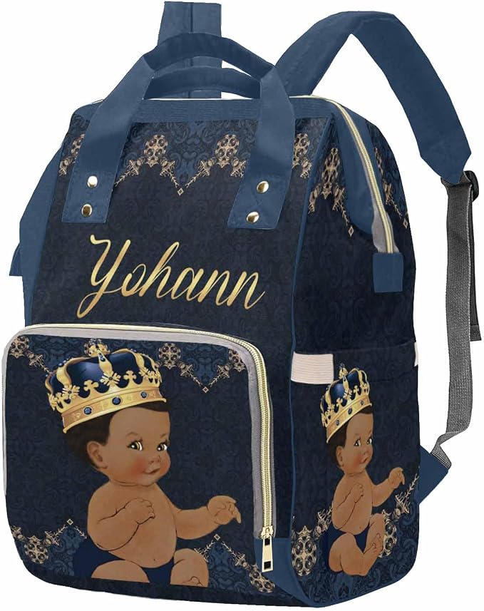 M YESCUSTOM Personalized Baby Diaper Bags for Women Men, Custom Blue Black Prince Backpack Customized Nappy Mommy Bag Backpack for Son Daughter Travel, Camping, Hiking Picnic