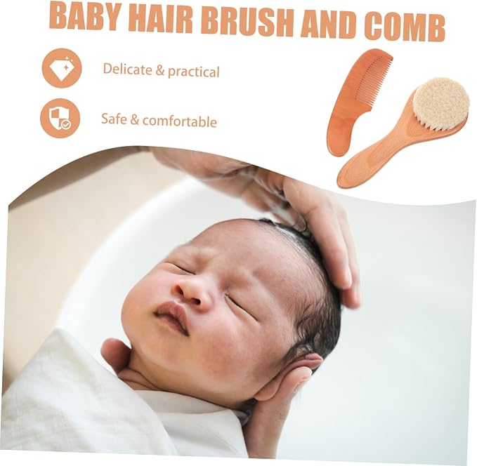 Kisangel 5sets Newborn Hair Brush and Wooden Comb Ergonomic Brush for Gentle Scalp Massage Care Set