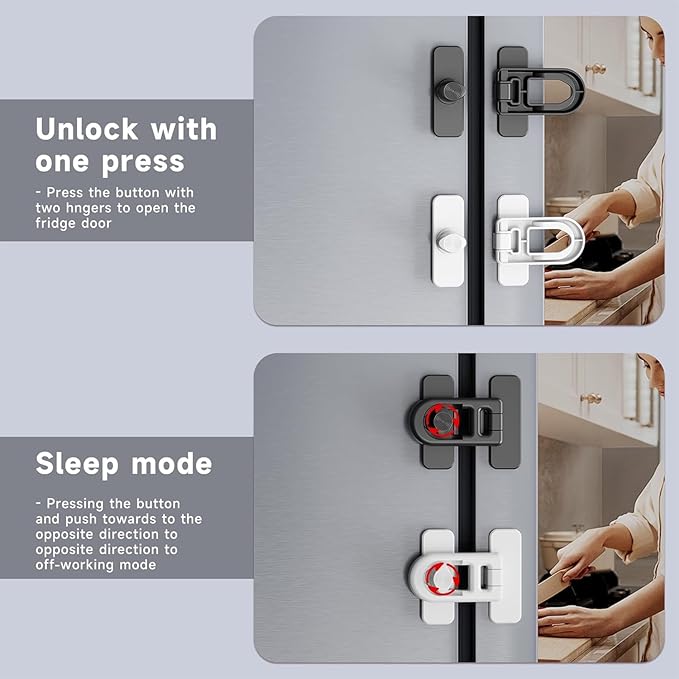 2 Pack Child Proof Refrigerator Lock with Sticky Adhesive Pads, kids Safety Locks for Doors, RV Refrigerator, Oven Lock Safety Baby Cabinet Locks, Black