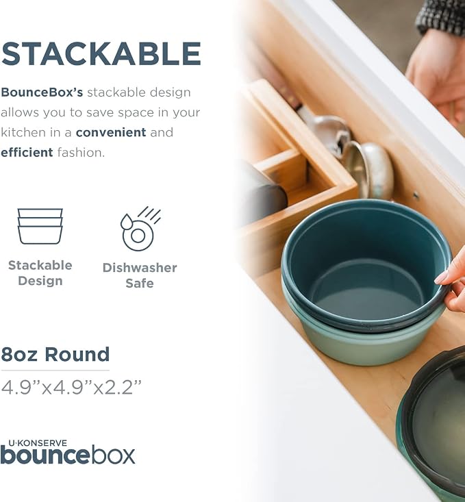 U Konserve Platinum Silicone Nested Duo Food Storage Bento Box Dual Seal Container – Two Pack - Leak Proof, Shatter Proof, Dishwasher Safe, Plastic Free – 8oz & 20oz (Night Sea)