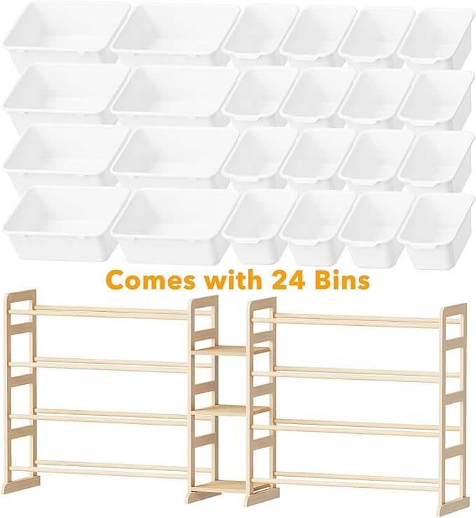 SpaceAid Large Toy Storage Organizer with 24 Bins and 3 Shelves, Toy Organizers Storage Bookshelf, Kids Bin Shelf Box Bookcase for Bedroom Playroom Organization Room Decor, White