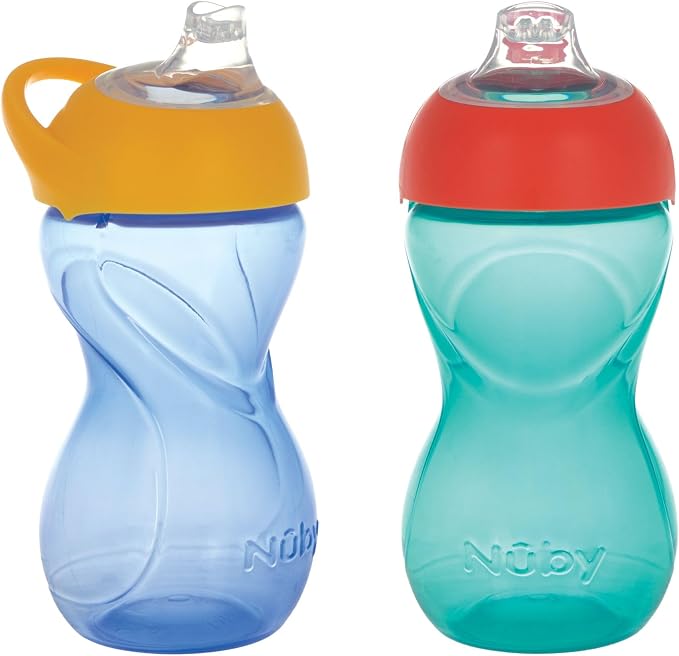 Nuby No-Spill Clik-It Soft Spout Sippy Cup with Easy Grip - (2-Pack) 10 oz - Baby Sippy Cup for 6+ Month Old - Blue/Aqua