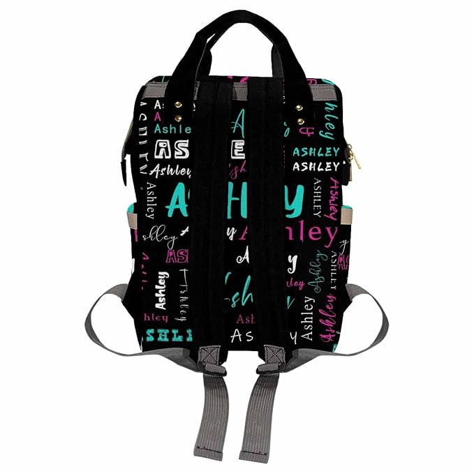 InterestPrint Custom Name Diaper Bag - Personalized Backpack with Signature, Text & Logo - Black, Green & Purple - Casual Daypack for Hiking, Camping & Work