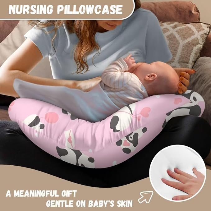 Breathable & Skin-Friendly Nursing Pillow Cover for Mother and Infant Room,Comfortable & Machine Washable Nursing Pillow Cover,Panda Love 2Pcs
