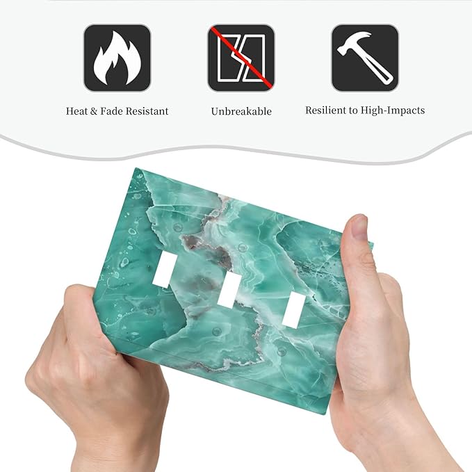 Turquoise Green Tiles Abstract Luxurious Print Decorative Switch Plates 3 Gang Wall Plate Triple Toggle Light Switch Cover Faceplate Electrical Wall Panels for Bathroom Kitchen Decor