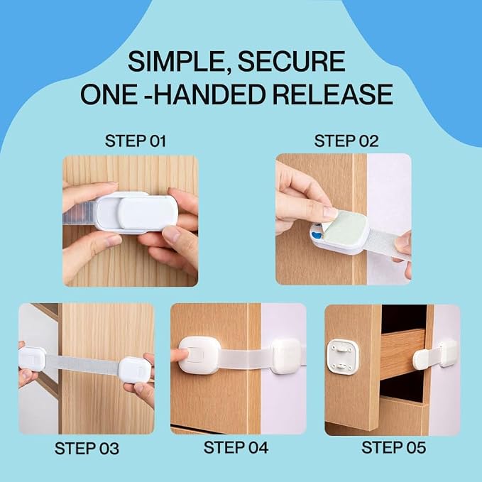Fridge Strap Lock for Kids (8 Pack) Child Proof Fridge Locks with Strong 3M Adhesive, Baby Proof Refrigerator & Cabinet Safety Locks for Toddlers and Adults