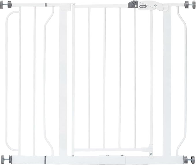 Regalo Safety 29-38.5" Baby Gate for Doorways & Bottom of Stairs, Pressure Mounted Baby Gate with Door for Babies, Toddlers & Pets, Tested & Safe for 30 Years, American Designed, American Owned, White