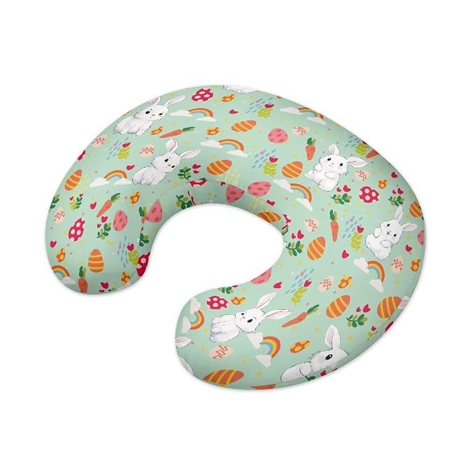 Rabbit Eggs Nursing Pillow Cover with Hidden Zipper Stretchy Removable Slipcover for Breastfeeding Pillows Skin-Friendly Fabric Infant Feeding Cushion Cover for Easter Decor