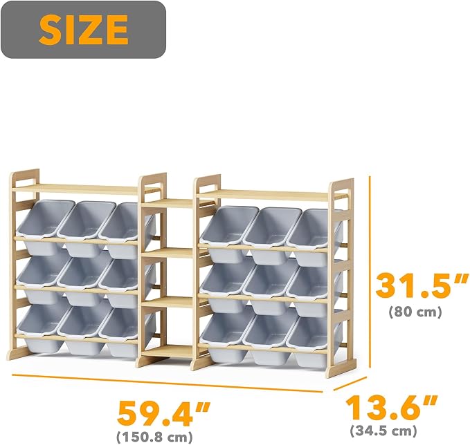 SpaceAid Large Toy Storage Organizer with 6 Shelves and 18 Bins, Book Shelf Organizers Storage Bookshelf, Kids Bin Shelf Box Bookcase for Bedroom Playroom Organization Room Decor, Neutral Gray