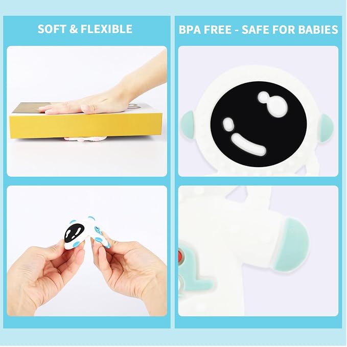 Baby Teething Spaceman Toy for 3+ Months Infants Sucking, Food Grade Silicon Astronaut Styling Teether, BPA Free (Purple)