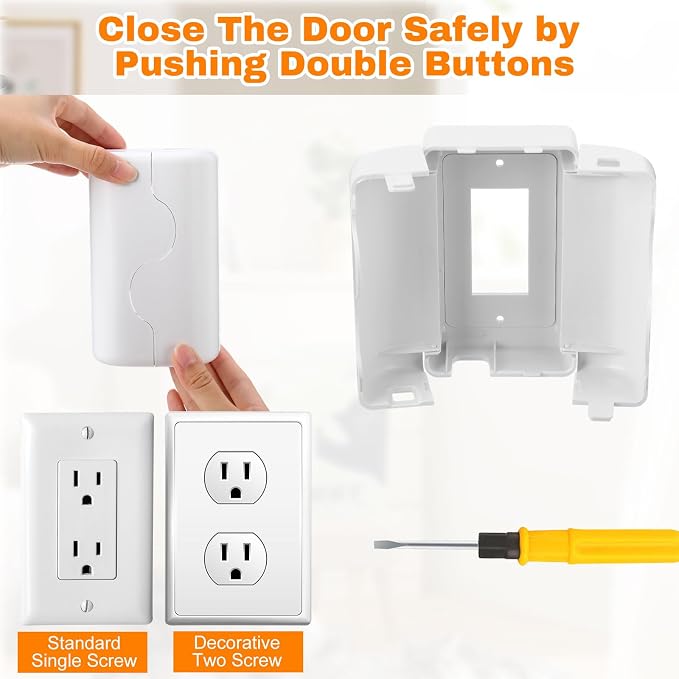 Tellegloww 8 Pack Safety Outlet Cover Box Wall Outlet Cover for Baby Proofing Extra Large Electrical Plugs and Adapters Receptacle Box Receptacle Protector with Childproof Lock & Cable Management