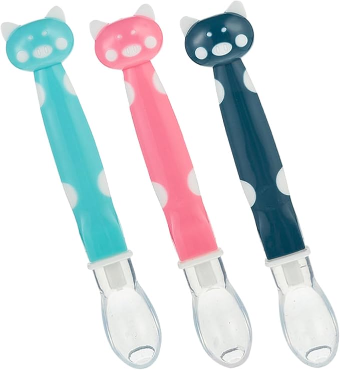 BESPORTBLE 3Pcs Silicone Feeding Spoons Soft Teething Resistant Spoons for Boy Girl Newborn Training with Gentle Gum Care in Haze Blue Rose Pink Mint Green