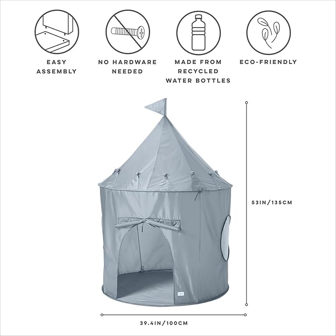 3 Sprouts Kids Play Tent - Sustainable Recycled Fabric ??Fun Spacious Childs Playhouse for Indoor Games for Boys & Girls - Durable Fort Pop Up House for Toddlers & Children Age 3-10 - Blue