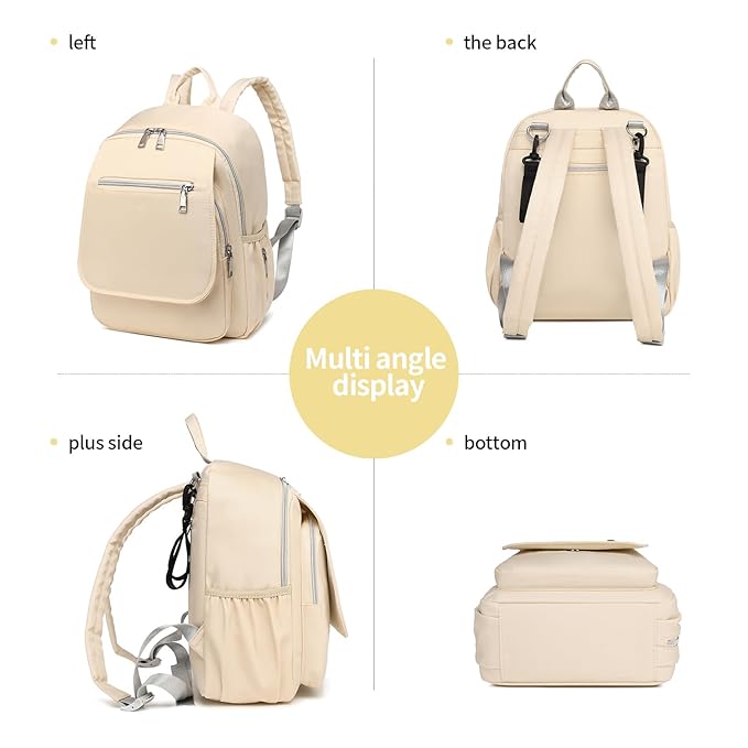 Small Diaper Bag Backpack, Mini Diaper Bag Purse with 10 Pockets, Travel Baby Bag for Baby Girls, Insulated Pockets, Stroller Straps, Beige