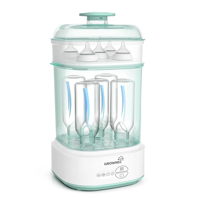 GROWNSY Bottle Dryer Compact Electric Baby Bottle Steamer, Bottle Dryer for Baby Bottles, Pacifiers, Pump Parts Green