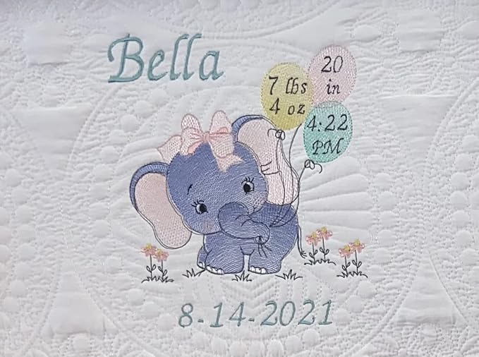 Personalized Baby Blanket Baby Quilt Monogrammed Blankets for Boys and Girls Embroidered Baby Gifts (Elephant & Balloons) Crib