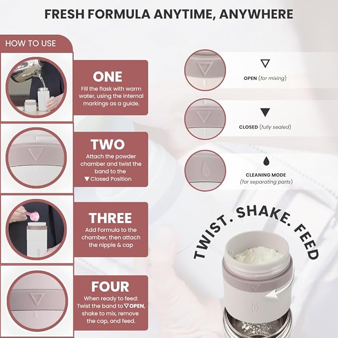 MILK & WATER All in One Baby Bottle & Baby Formula Dispenser On the Go, 9oz - Keeps Water Warm & Formula Fresh - Baby Formula Mixing Bottle with Anti Colic Nipple - Leak-Proof - 3+ Months (Pink)