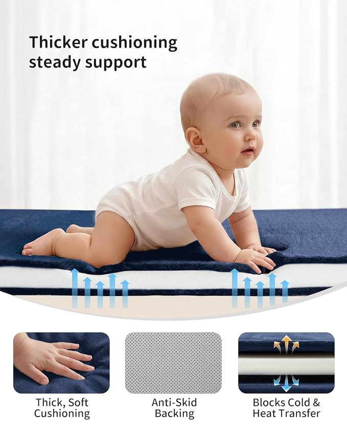 Goyuu Ultra Soft 1.3" Thick Baby Play Mat for Floor, 59x71 Playpen Mat Elasti-Foam Padded Crawling Mat for Babies, Toddlers, Infant, Kids, Non-Slip Backing Safe for Tummy Time, Dark Blue